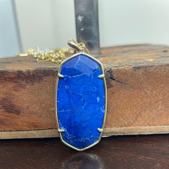 NWT Kendra Scott Faceted Reid Gold Long Pendant Necklace in Cobalt Howlite! - Picture 2 of 4